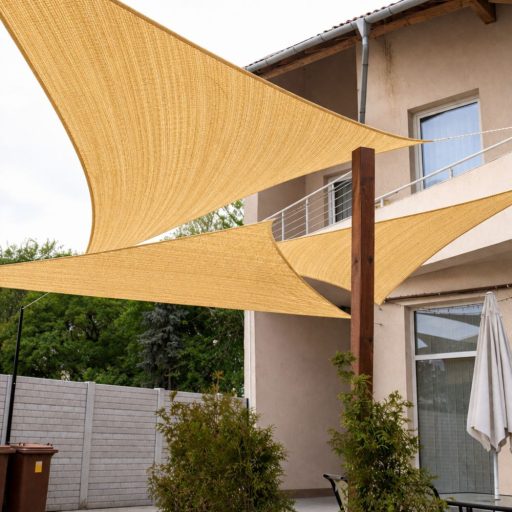 Sjenilo za sunce - za terasu, trikotne oblike 5x5x7m bež boje- iz premium HDPE materiala
